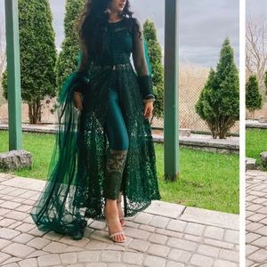 Dark Green Motif Embroidered Jacket Style Anarkali Pant